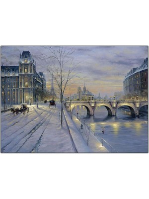 Tablo Dekor Karlı Paris Sokakları Kanvas Tablo