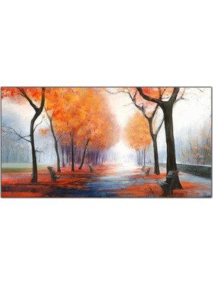 Tablo Dekor Sonbaharda Ağaçlar ve Yol Yağlı Boya Dokulu Tablo