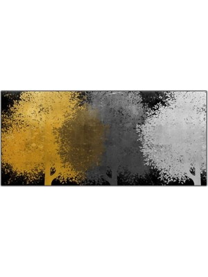 Tablo Dekor Altın ve  Gümüş Ağaçlar Kanvas Tablo