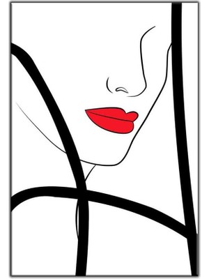 Tablo Dekor Vektörel Kırmızı Rujlu Görkemli Kadın Kanvaslı Tablo