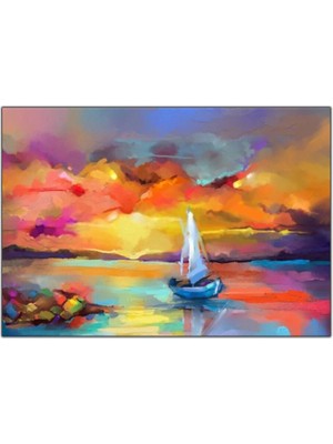 Tablo Dekor Gün Batımı ve Yelkenli Kanvas Tablo