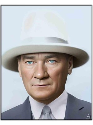 Tablo Dekor Beyaz Şapkalı ve Takım Elbiseli Mustafa Kemal Atatürk Kanvas Tablo