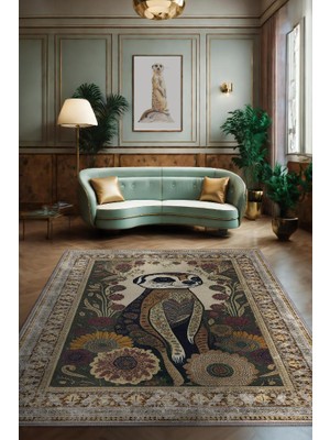 Homshtag Nuh'un Gemisi Koleksiyonu Mirket, Çiçek Desenli Art Deco Tarzı Vintage Halı,Çok Renkli Maksimalist Halı