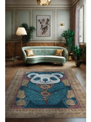 Homshtag Nuh'un Gemisi Koleksiyonu Koala, Çiçek Desenli Art Deco Tarzı Vintage Halı,Çok Renkli Maksimalist Halı