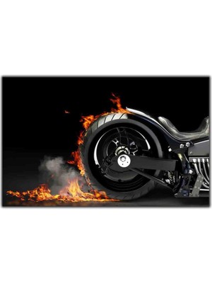 Tablo Dekor Arka Teker Yakan Motor Kanvas Tablo
