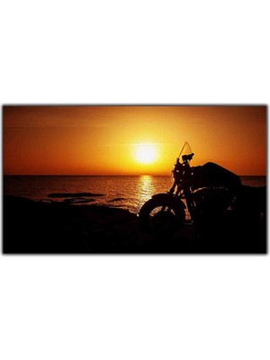 Tablo Dekor Gün Batımında Sahildeki Motosiklet Kanvas Tablo