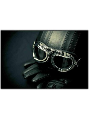 Tablo Dekor Deri Motor Kaskı ve Eldiveni Kanvas Tablo