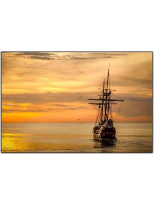 Tablo Dekor Gün Batımındaki Antik Gemi Kanvas Tablo
