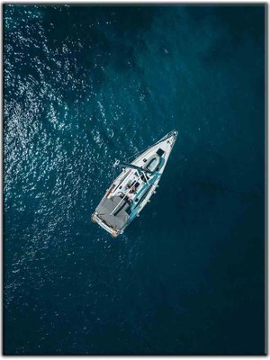 Tablo Dekor Mavi Denizdenki Beyaz Yenkenli Gemi Kanvas Tablo