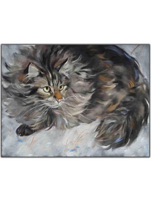 Tablo Dekor Uzun Tüylü Tekir Kedi Kanvas Tablo