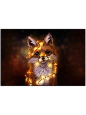 Tablo Dekor Işıklara Dolanmış Yavru Tilki Kanvas Tablo