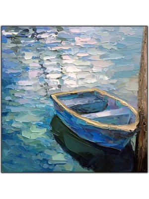 Tablo Dekor Kıyıdaki Sandal Yoğun  Yağlı Boya Dokulu Tablo