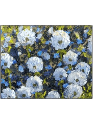 Tablo Dekor Mavi Çiçekler Ekstra Yoğun Yağlı Boya Dokulu Tablo