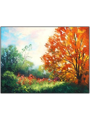 Tablo Dekor Ormandaki Ağaçlar ve Çocuk Yoğun Yağlı Boya Dokulu Tablo