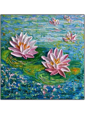 Tablo Dekor Suyun Üstündeki Pembe Çiçekler Yoğun Yağlı Boya Dokulu Tablo