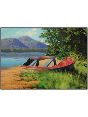 Tablo Dekor Kıyıdaki Sandal Yağlı Boya Dokulu Tablo