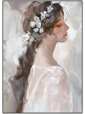 Tablo Dekor Orkide Taçlı Kadın Yağlı Boya Dokulu Tablo