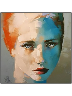 Tablo Dekor Mavi Gözlü Kadın Yağlı Boya Dokulu Tablo