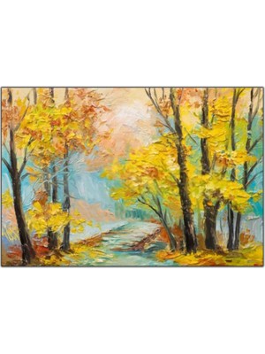Tablo Dekor Sonbaharda Doğa Yoğun Yağlı Boya Dokulu Tablo