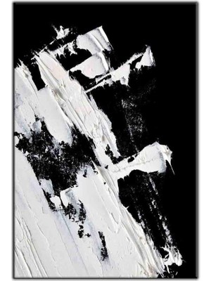 Tablo Dekor Siyah Zemin Üzerine Beyaz Spatula Izleri Yağlıboya Dokulu Tablo