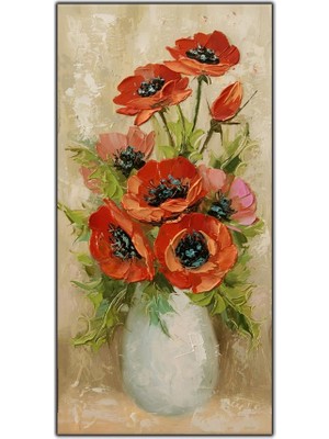 Tablo Dekor Vazodaki Gelincikler Yoğun Yağlı Boya Dokulu Tablo