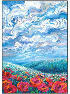 Tablo Dekor Bulutlar ve Kırmızı Güller Yoğun Yağlı Boya Dokulu Tablo