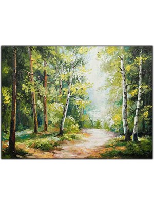 Tablo Dekor Ormanın Içindeki Yol ve Ağaçlar Yağlı Boya Dokulu Tablo