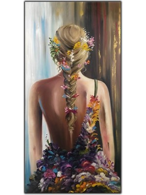 Tablo Dekor Çiçekli Kadın Ekstra Yağlı Boya Dokulu Tablo