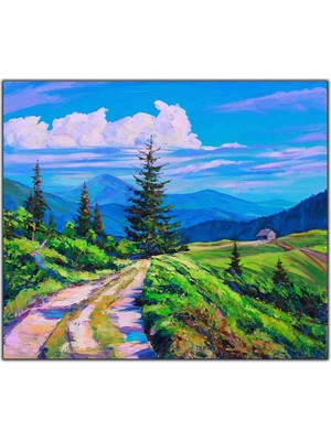 Tablo Dekor Dağların Yamacındaki Patika Yok Yağlı Boya Dokulu Tablo