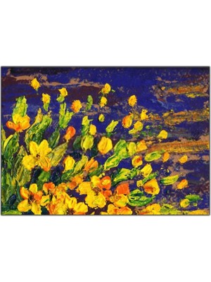 Tablo Dekor Sarı Çiçekler Yoğun Yağlı Boya Dokulu Tablo