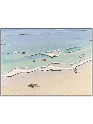 Tablo Dekor Sahilde Güneşlenen Insanlar Yağlı Boya Dokulu Tablo