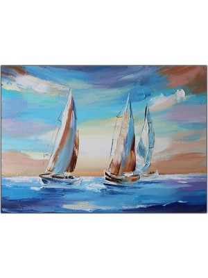 Tablo Dekor Yelkenliler Yağlı Boya Dokulu Tablo