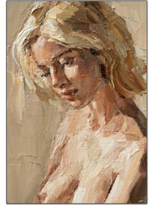 Tablo Dekor Sarı Saçlı Nü Kadın  Yağlı Boya Dokulu Tablo
