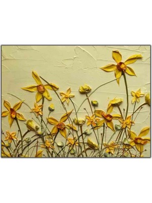 Tablo Dekor Sarı Çiçekler Yoğun Yağlı Boya Dokulu Tablo