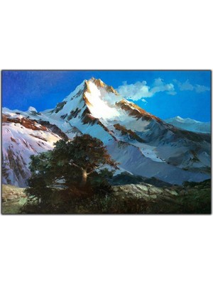Tablo Dekor Karlı Dağın Tepesi Orijinal Yağlı Boya Tablo