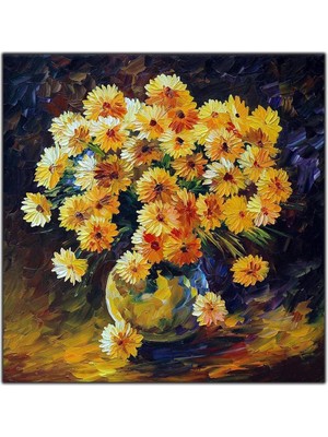 Tablo Dekor Sarı Papatyalar Yoğun Yağlı Boya Dokulu Tablo