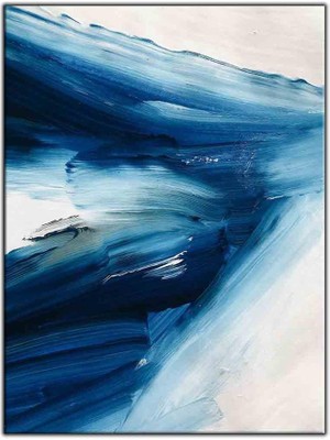 Tablo Dekor Soyut Mavi Desenler Yağlı Boya Dokulu Tablo