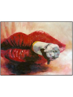 Tablo Dekor Sigara Içen Kadın Yağlı Boya Dokulu Tablo