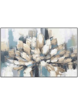Tablo Dekor Mavi ve Krem Çiçek Yağlı Boya Dokulu Tablo