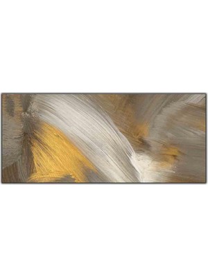 Tablo Dekor Altın ve Beyaz Fırça Izleri Yağlı Boya Dokulu Tablo