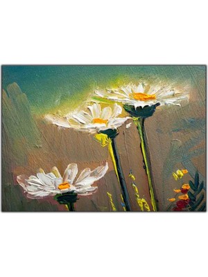 Tablo Dekor Beyaz Papatyalar Yağlı Boya Dokulu Tablo