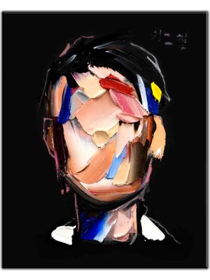 Tablo Dekor Soyut Siyah Zemin Insan Portresi Yağlı Boya Dokulu Tablo