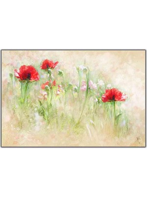 Tablo Dekor Kırmızı Gelincikler Yağlı Boya Dokulu Tablo