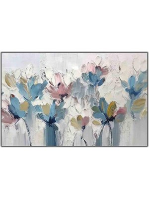 Tablo Dekor Soyut Kır Çiçekleri Yağlı Boya Dokulu Tablo
