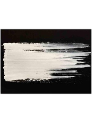 Tablo Dekor Siyah Zemin Üzerine Beyaz Dokunuş Yağlı Boya Dokulu Tablo