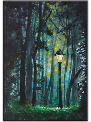 Tablo Dekor Ormanın Içindeki Sokak Lambası Kanvas Tablo
