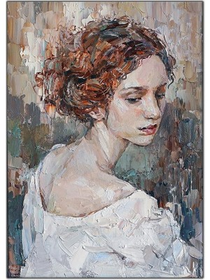 Tablo Dekor Beyaz Tenli ve Kızıl Saçlı Kadın Yağlı Boya Dokulu Tablo
