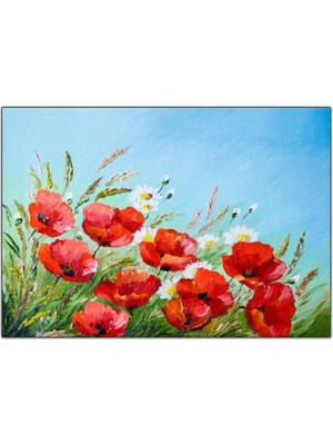 Tablo Dekor Kırmızı Gelincikler Yağlı Boya Dokulu Tablo