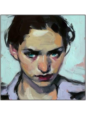 Tablo Dekor Çatık Kaşlı Mavi Gözlü Kadon Yağlı Boya Dokulutablo