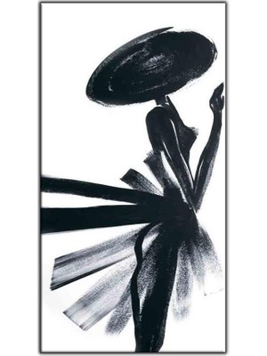 Tablo Dekor Siyah Şapkalı Soyut Kadın Yağlı Boya Dokulu Tablo